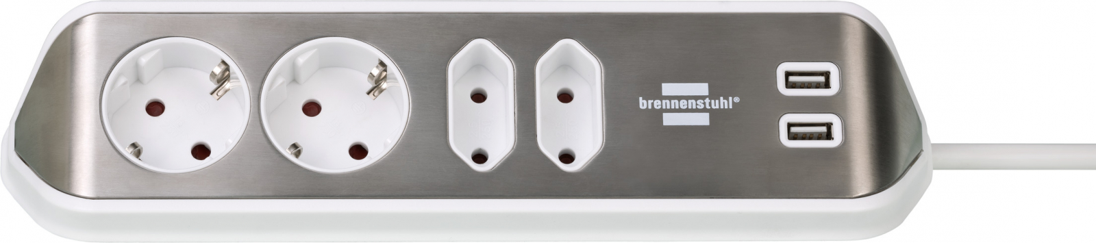 prelungitor pentru perete colt brennenstuhl estilo 4 prize, 2 usb, 3.1 a, 2m inox, adeziv inclus, argintiu-alb - imagine 8